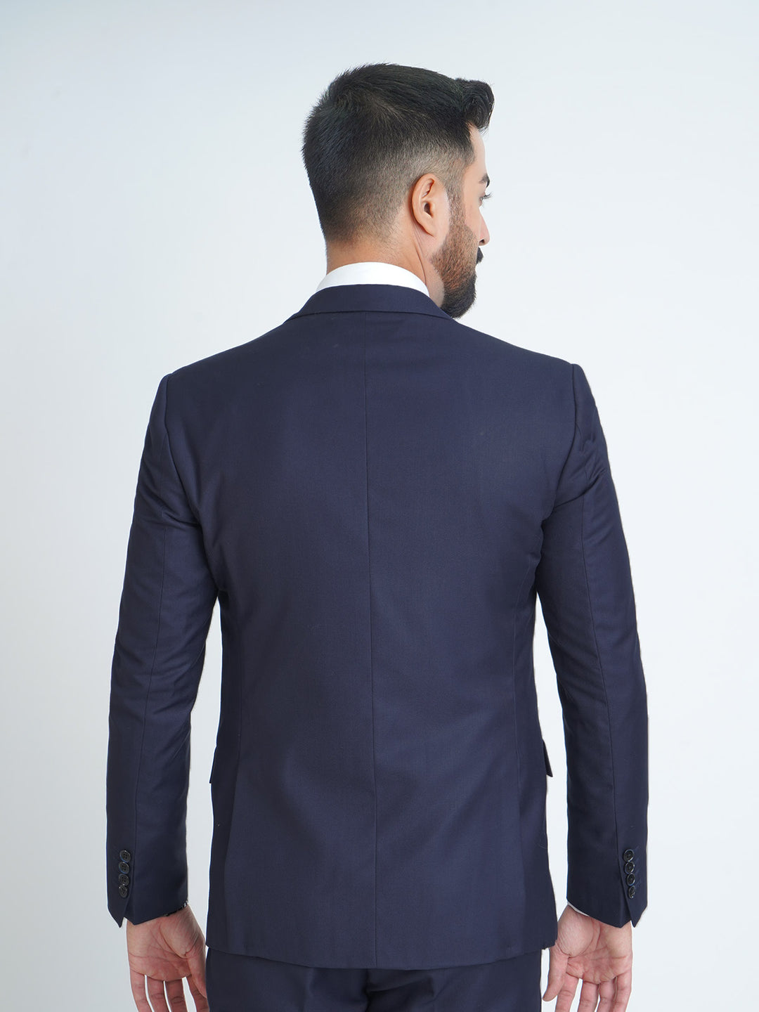 Dark Blue Plain Tailored Fit Two Piece Suit (SF-013)