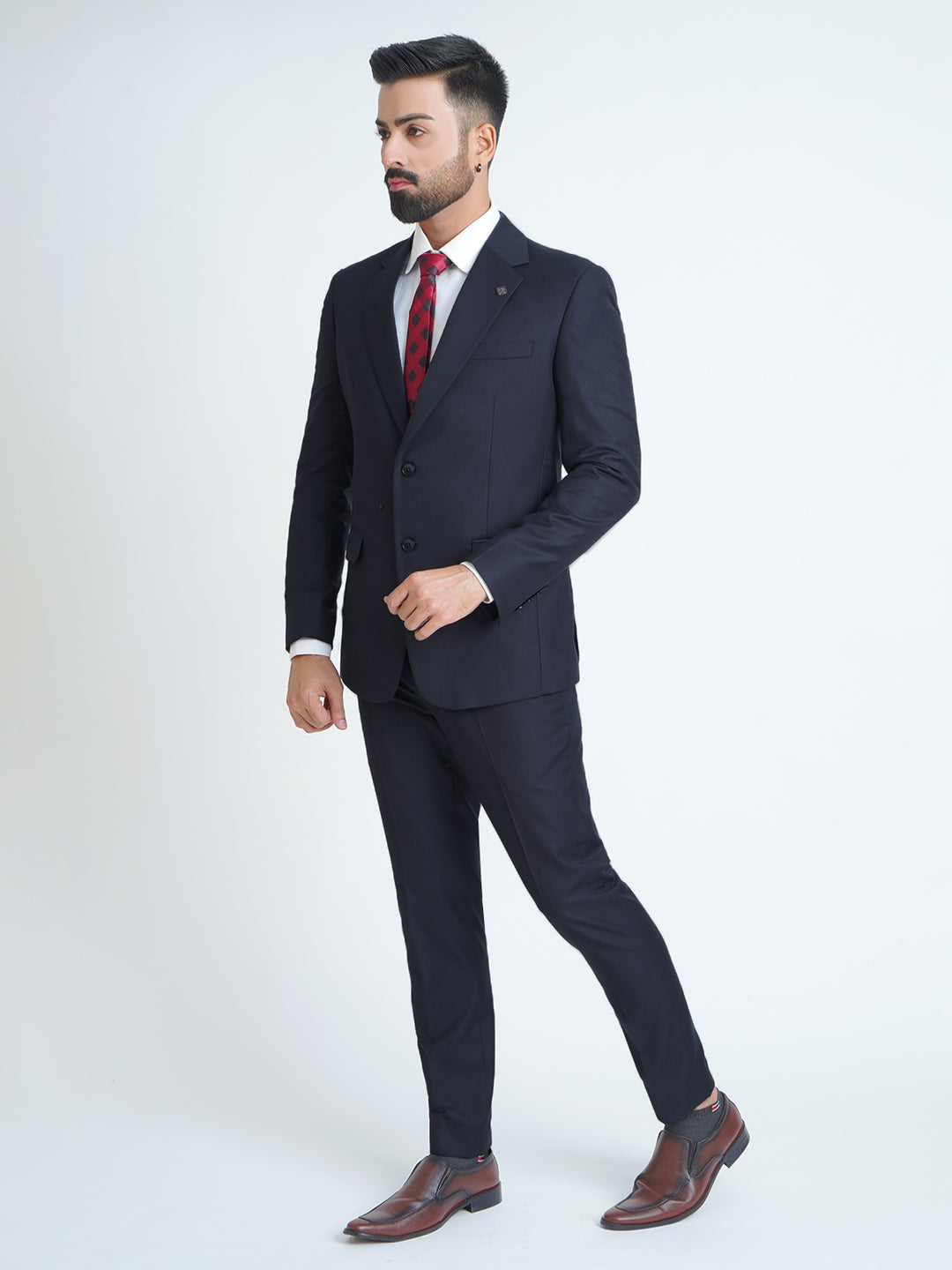 Navy Blue Plain Tailored Fit Two Piece Suit (SF-014)