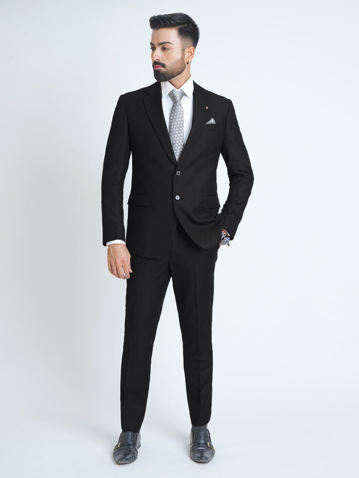 Black Plain Tailored Fit Two Piece Suit (SF-015)