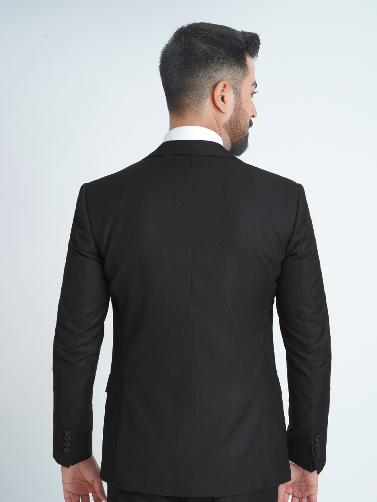 Black Plain Tailored Fit Two Piece Suit (SF-015)