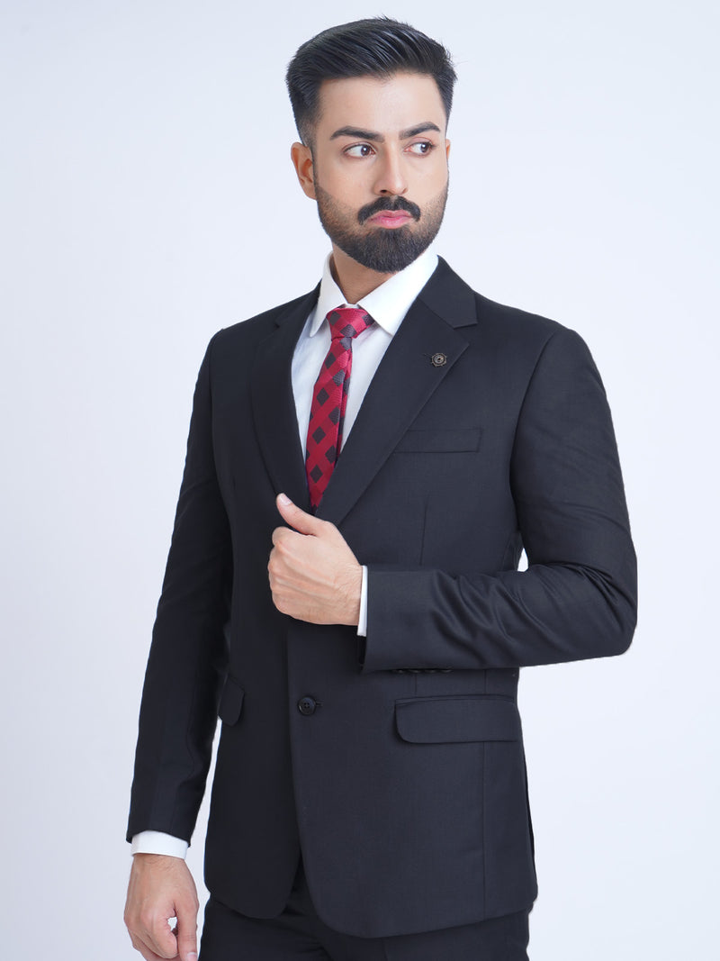 Navy Blue Self Single-Breasted Tailored Fit Two Piece Suit (SF-016)