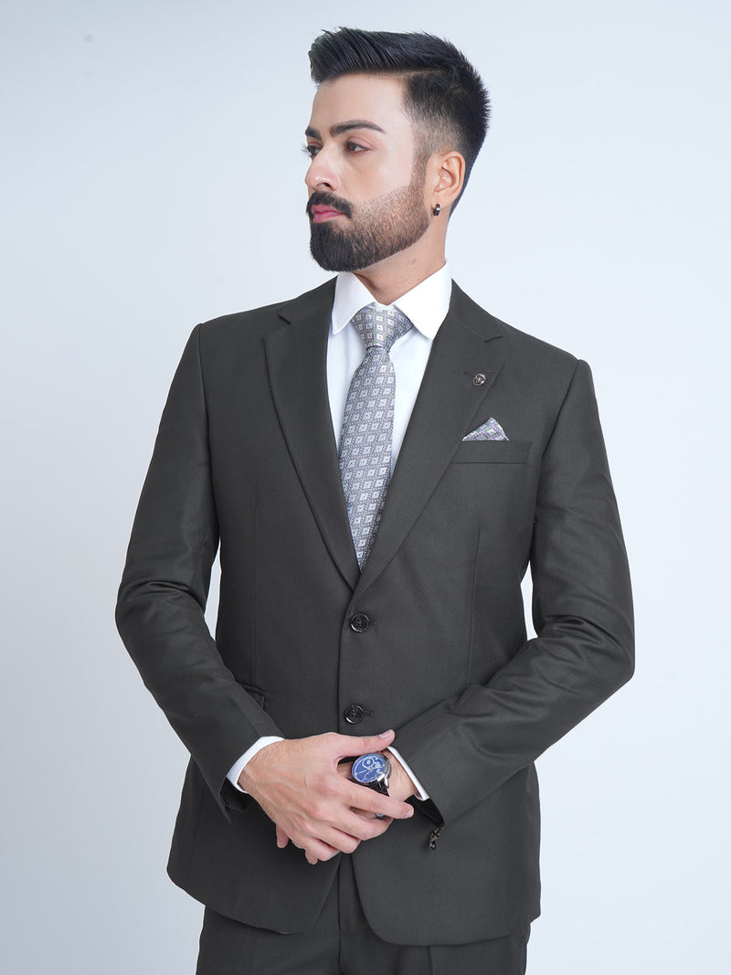 Charcoal Grey Self Single-Breasted Tailored Fit Two Piece Suit (SF-017)