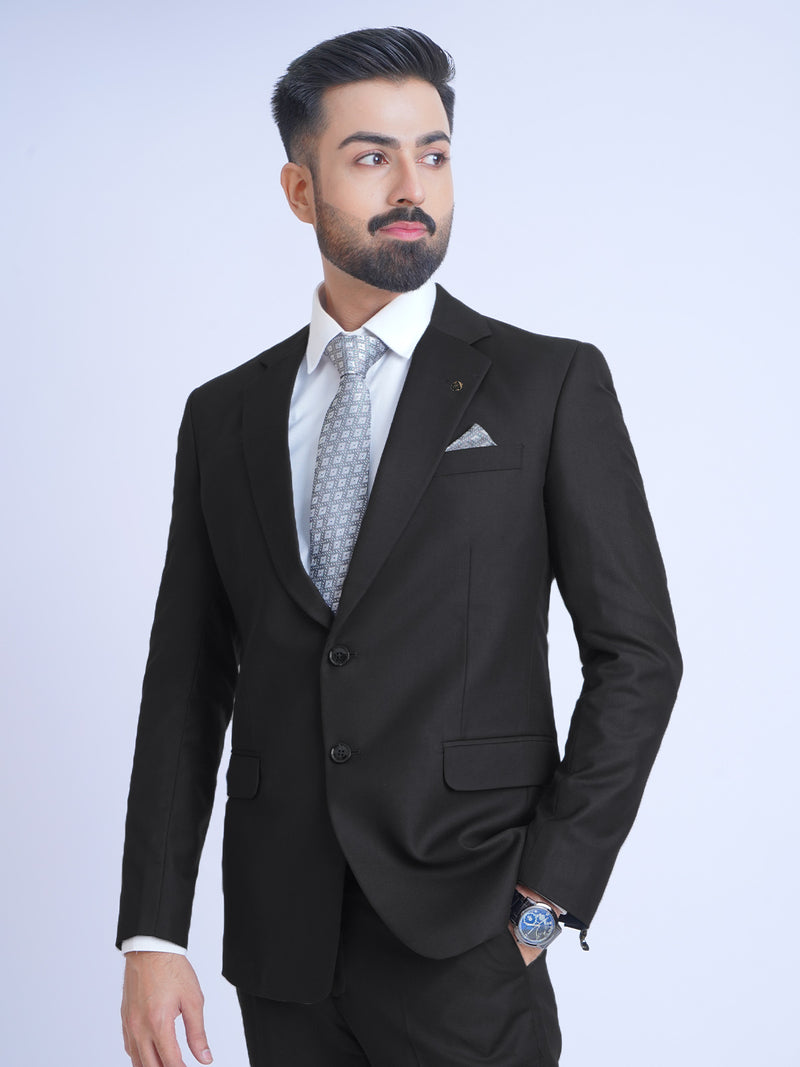 Black Plain Single-Breasted Tailored Fit Two Piece Suit (SF-018)