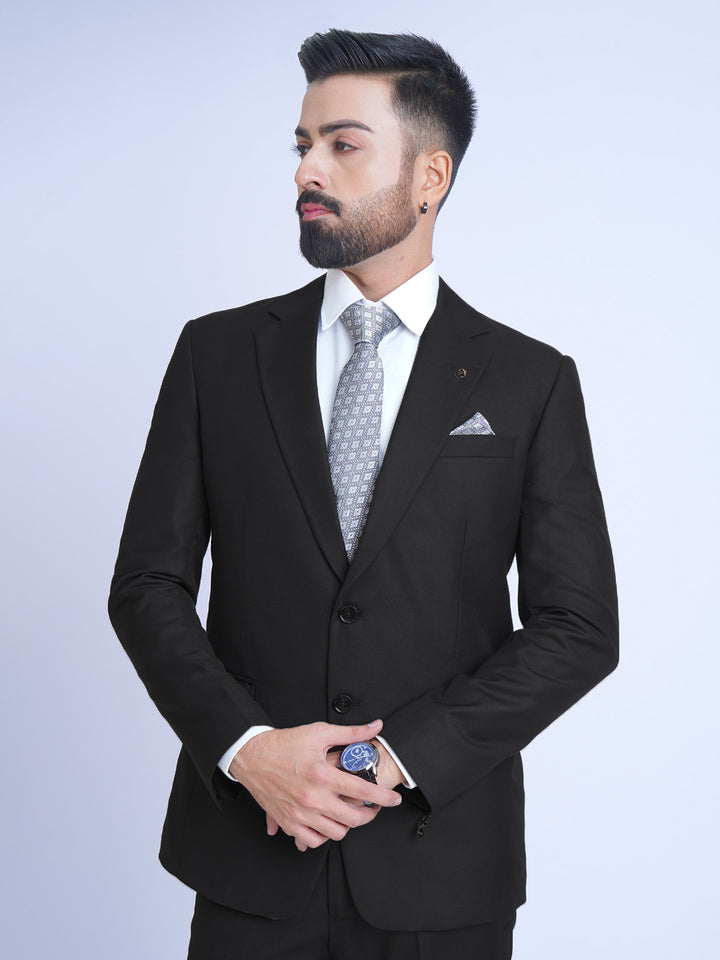 Black Plain Tailored Fit Two Piece Suit (SF-018)