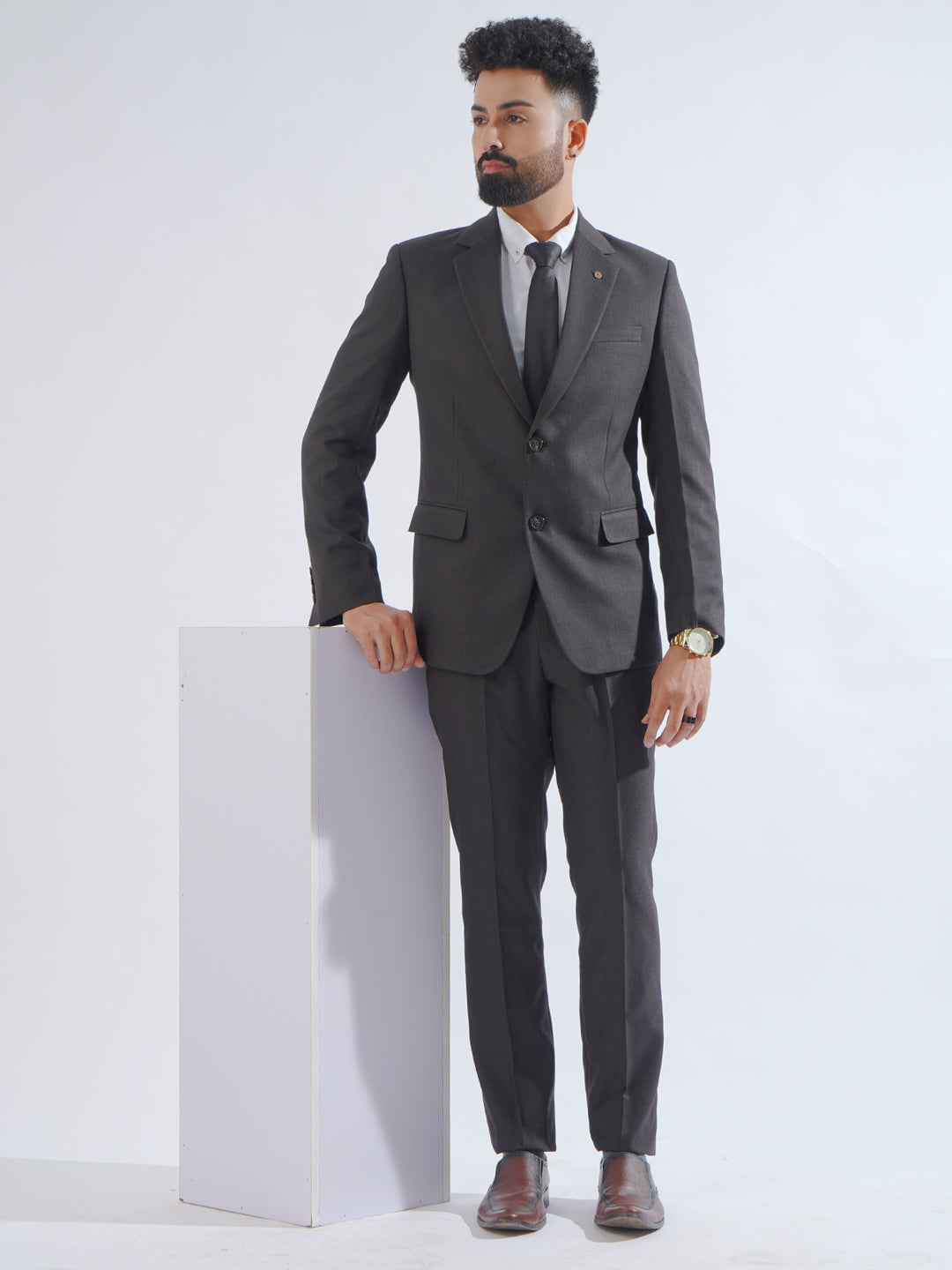 Dark Brown Self Tailored Fit Two Piece Suit  (SF-028)