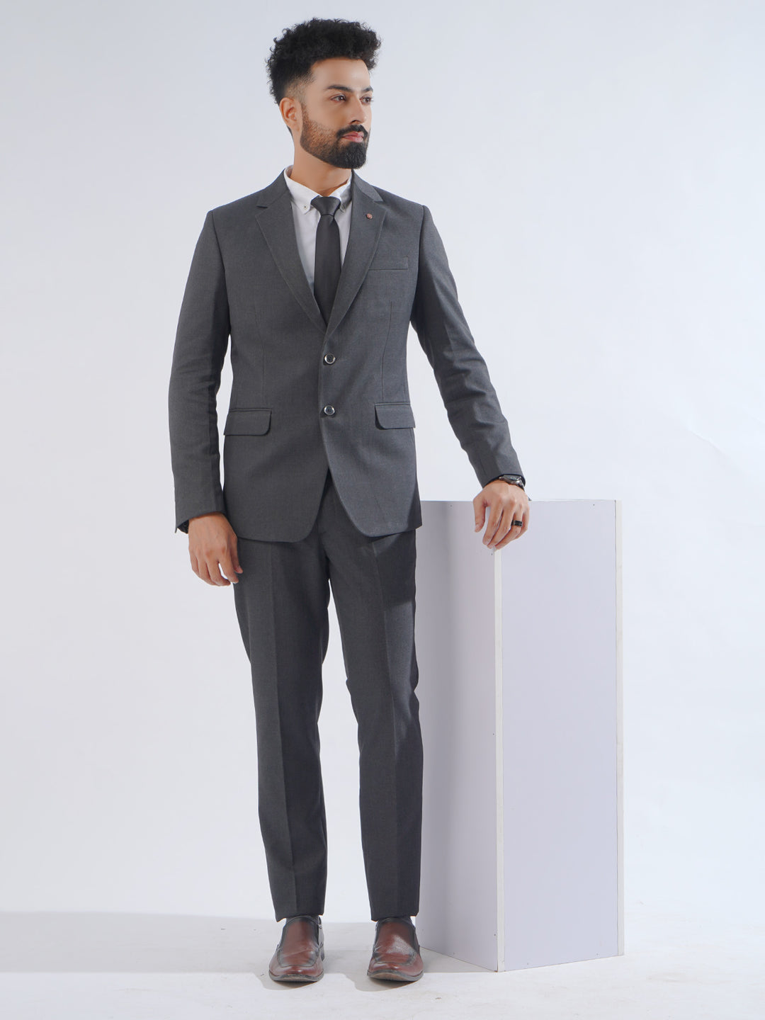 Grey Self Tailored Fit Two Piece Suit  (SF-029)