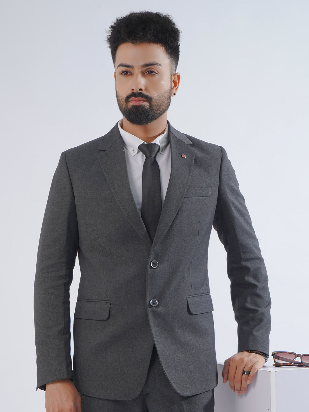 Grey Self Tailored Fit Two Piece Suit  (SF-029)