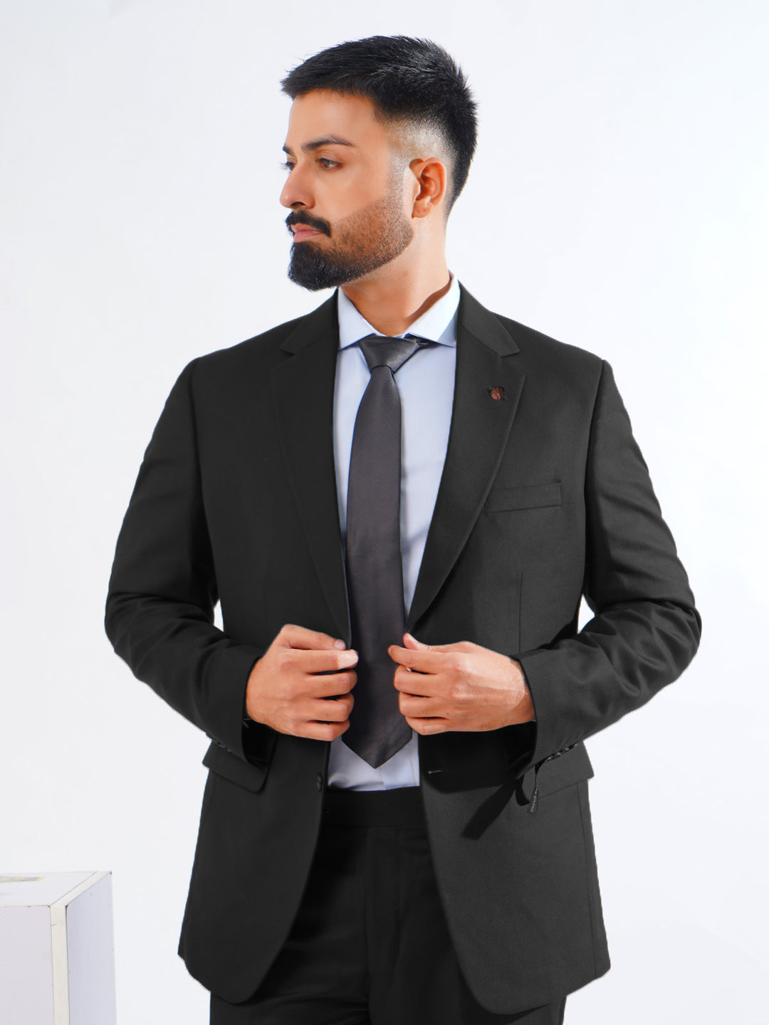 Black Plain Tailored Fit Two Piece Suit  (SF-032)