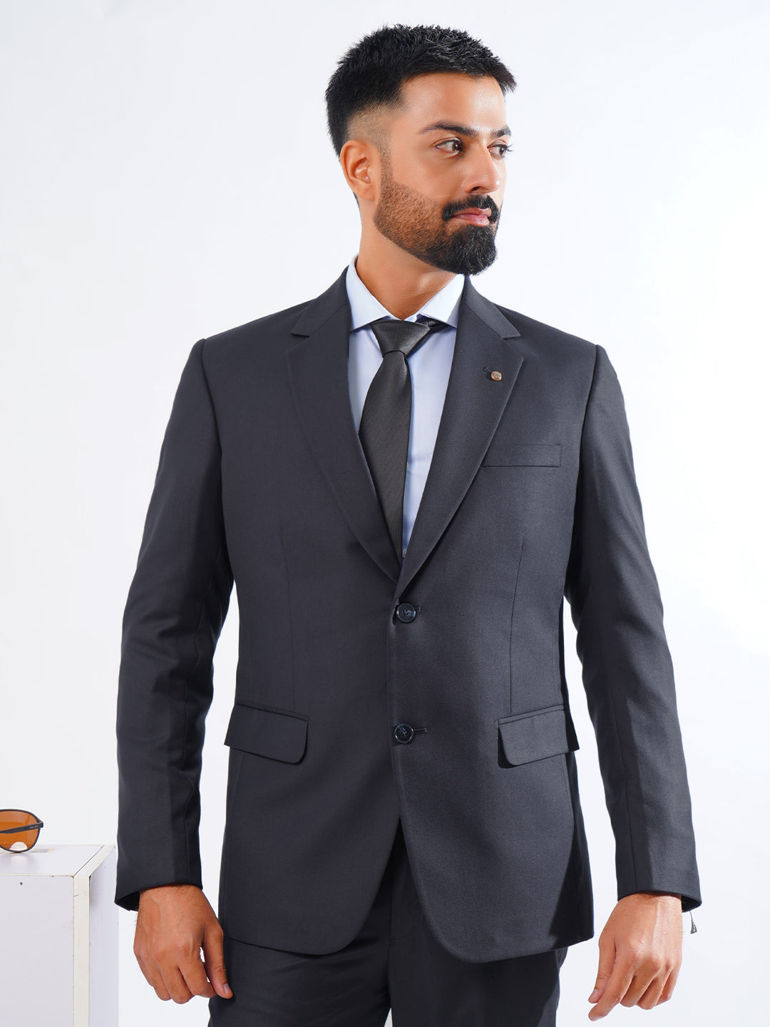 Navy Blue Plain Tailored Fit Two Piece Suit  (SF-034)