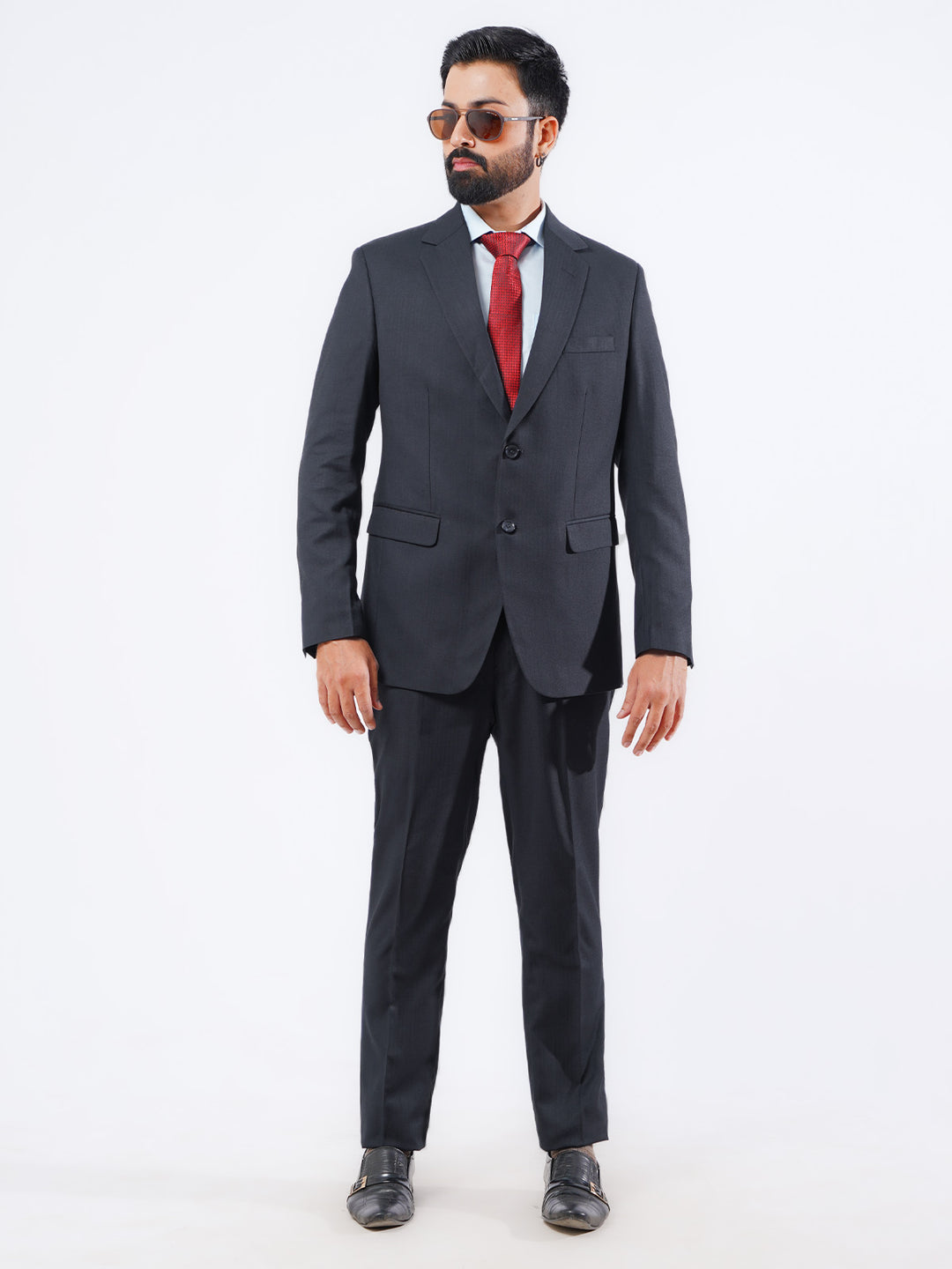 Navy Blue Self Tailored Fit Two Piece Suit  (SF-038)