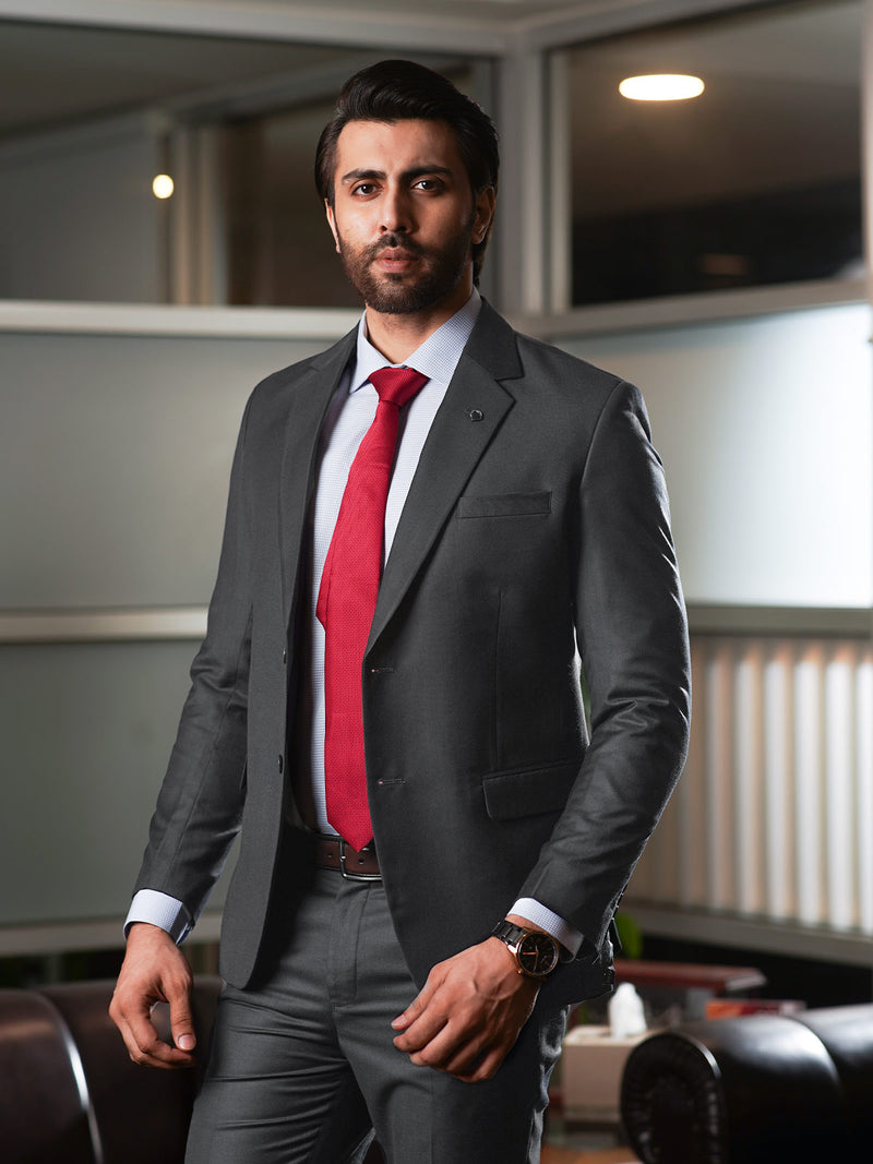 Charcoal Grey Self Tailored Fit Two Piece Suit  (SF-048)