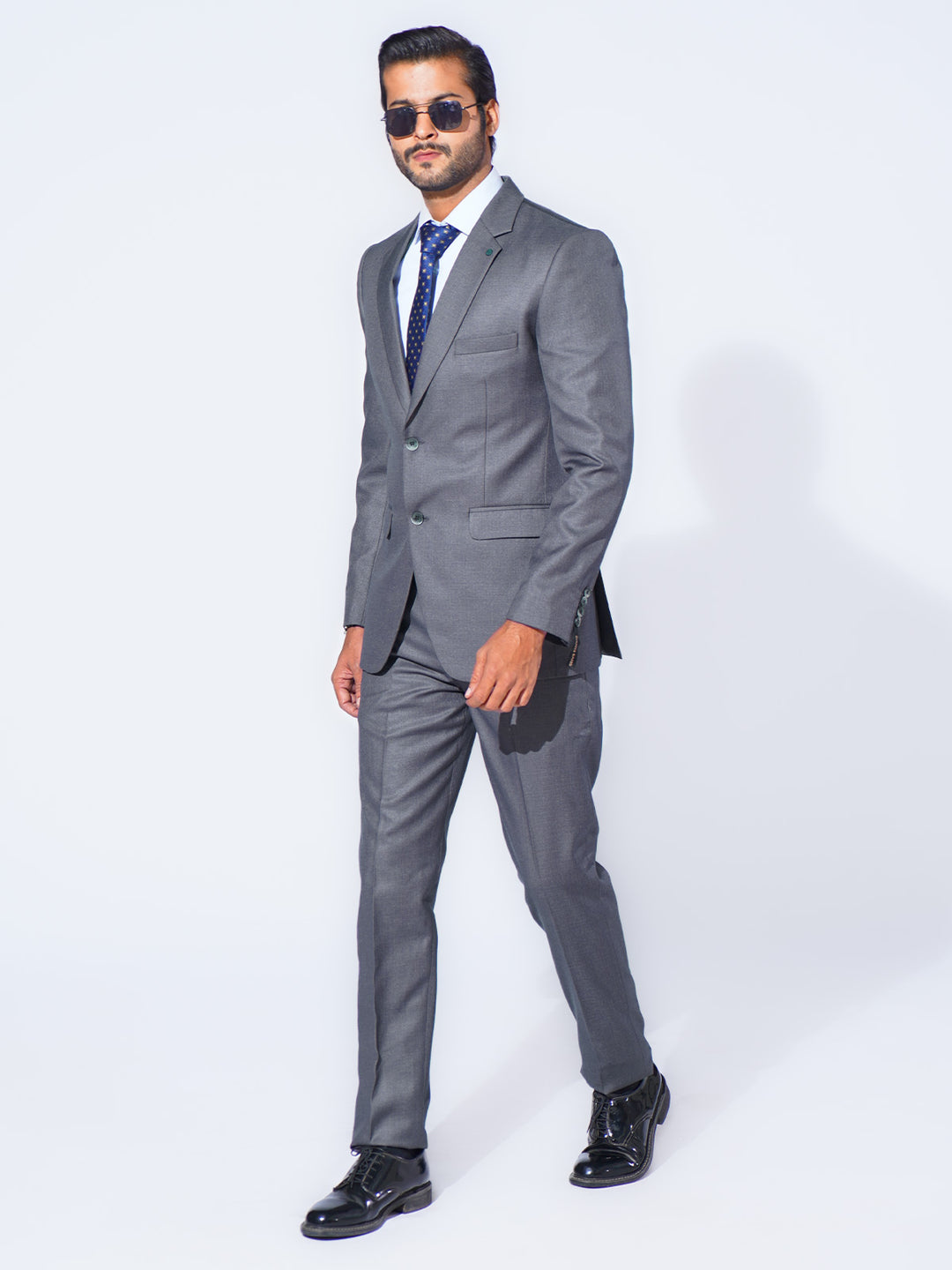 Grey Self Tailored Fit Two Piece Suit (SF-054)