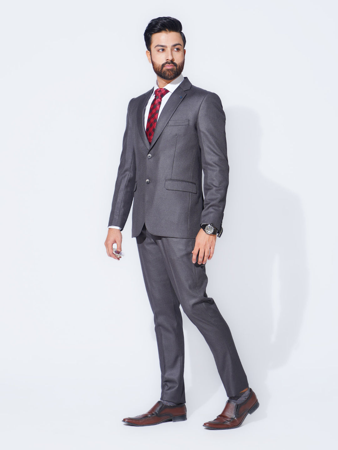 Dark Grey Self Tailored Fit Two Piece Suit (SF-056)