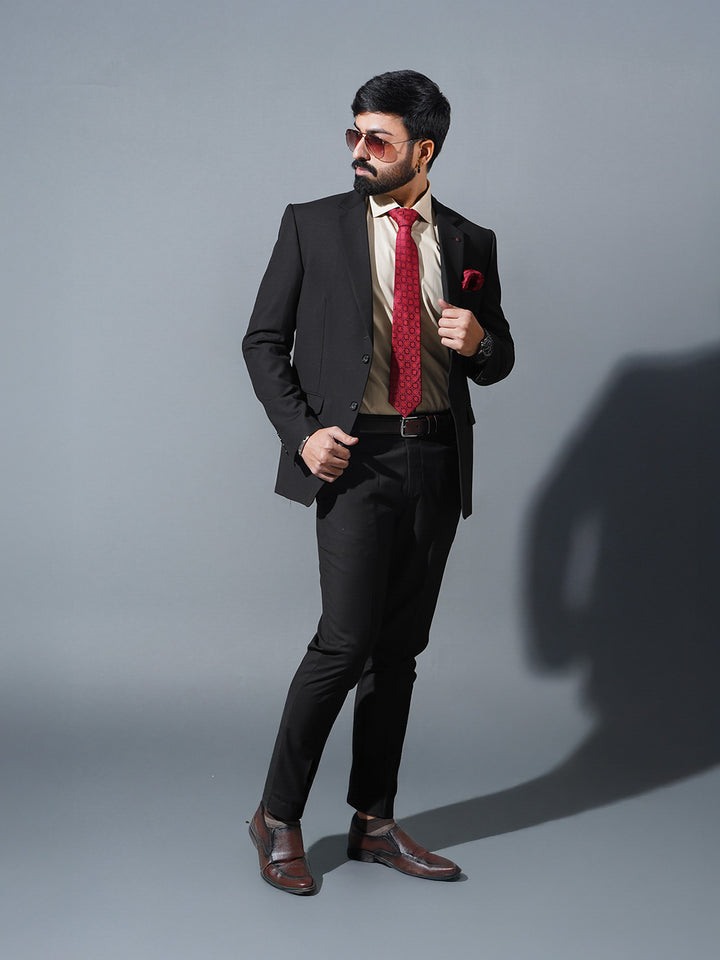 Black Plain Tailored Fit Two Piece Suit (SF-058)