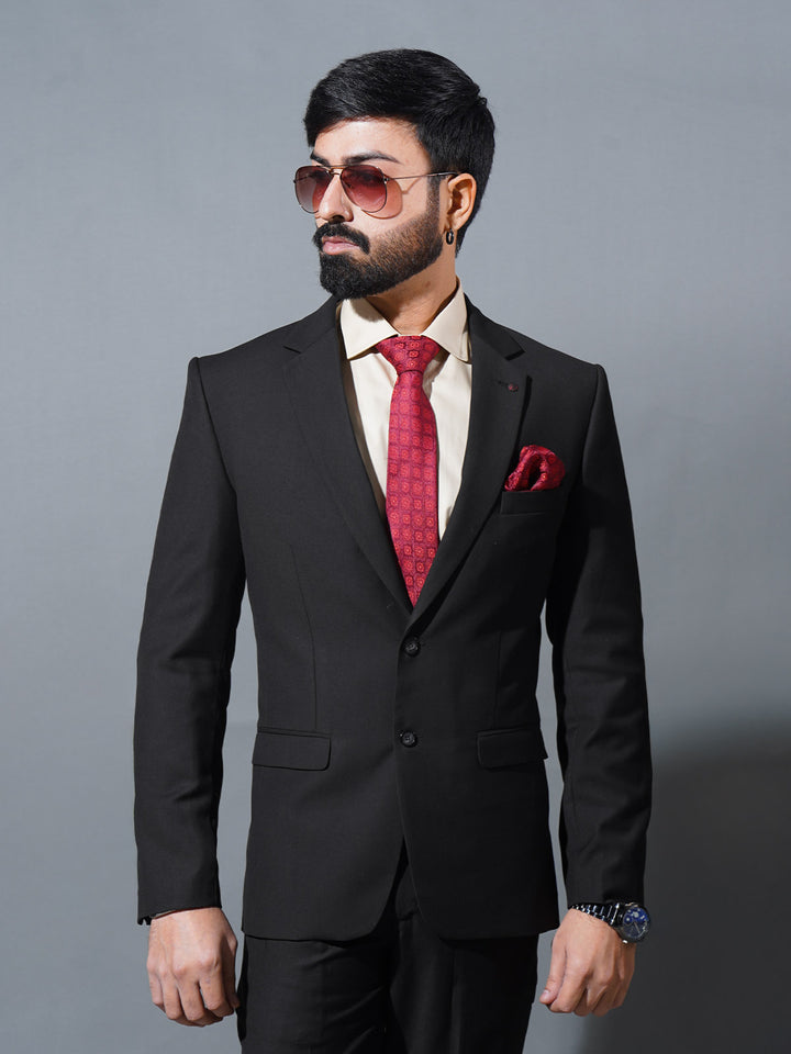 Black Plain Tailored Fit Two Piece Suit (SF-058)