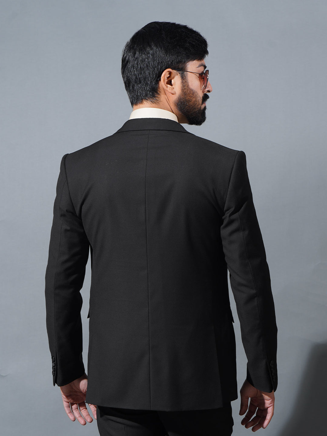 Black Plain Tailored Fit Two Piece Suit (SF-058)