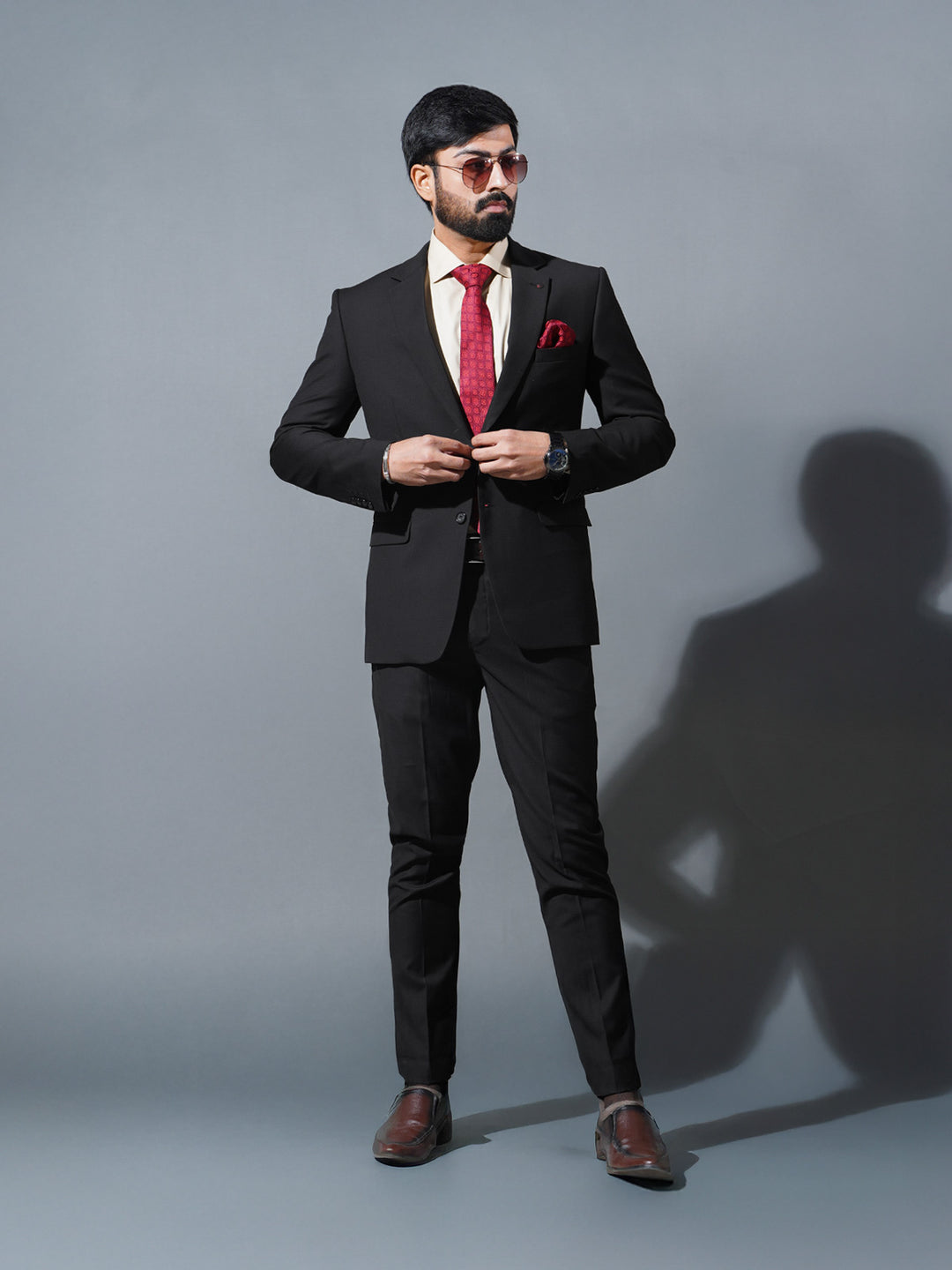 Black Plain Tailored Fit Two Piece Suit (SF-059)