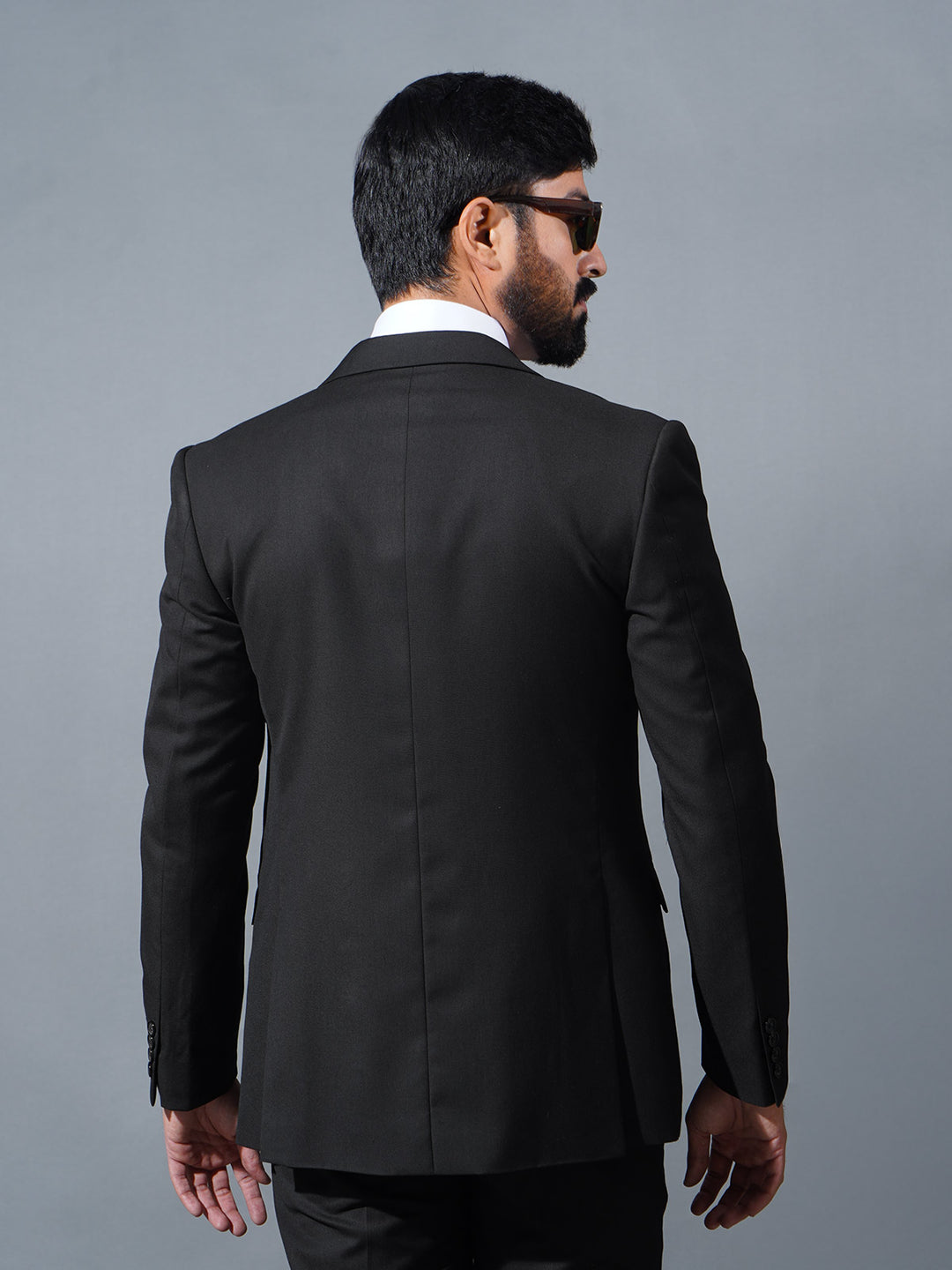 Black Plain Tailored Fit Two Piece Suit (SF-060)