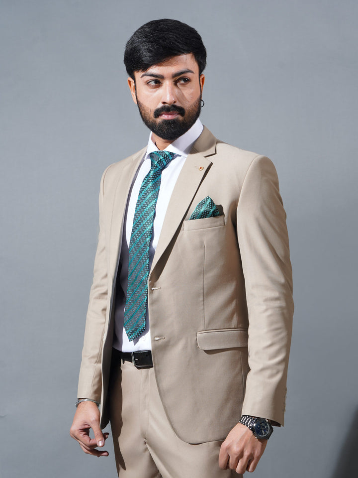 Beige Plain Tailored Fit Two Piece Suit (SF-062)