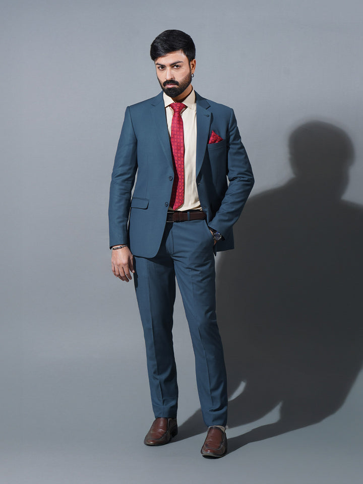 Prussian Blue Plain Tailored Fit Two Piece Suit (SF-063)