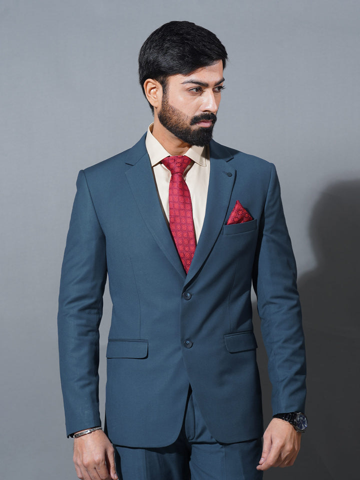 Prussian Blue Plain Tailored Fit Two Piece Suit (SF-063)