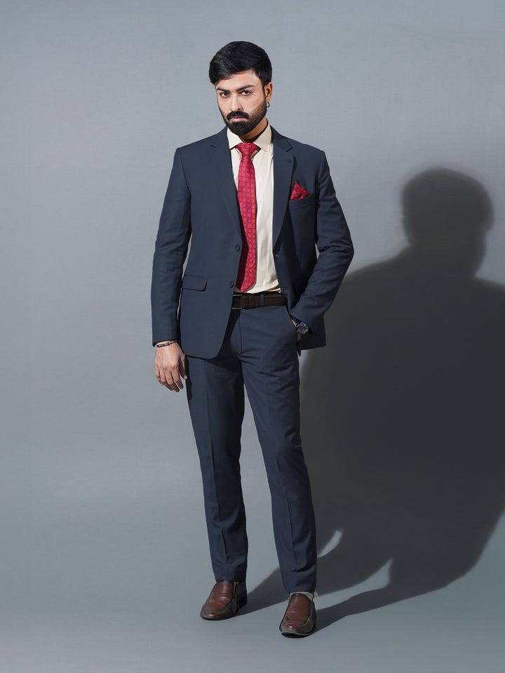 Navy Blue Plain Tailored Fit Two Piece Suit (SF-065)