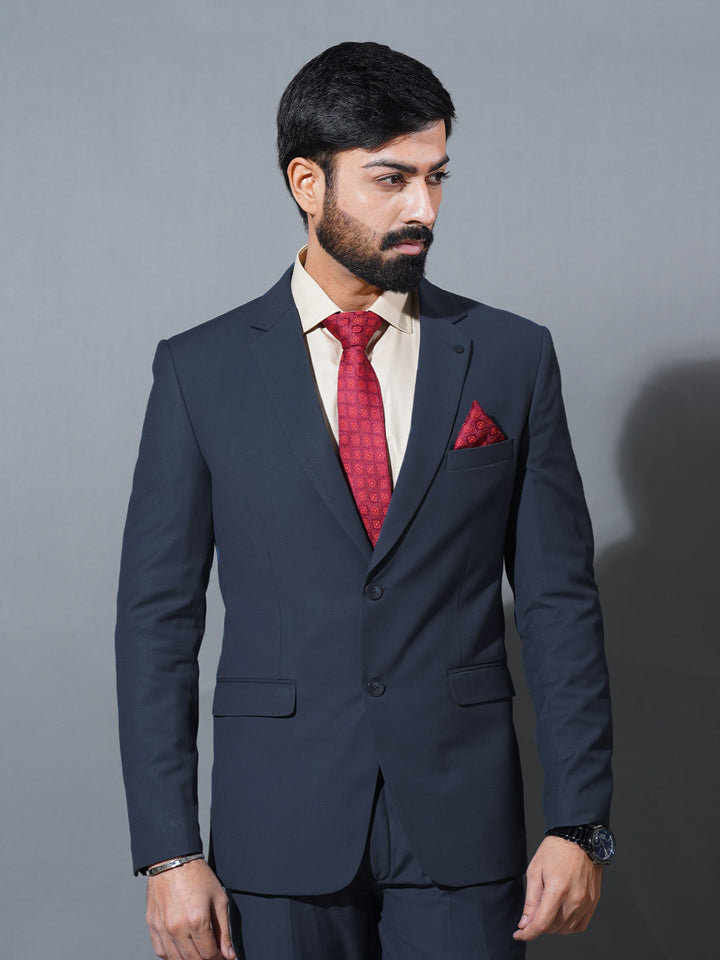 Navy Blue Plain Tailored Fit Two Piece Suit (SF-065)