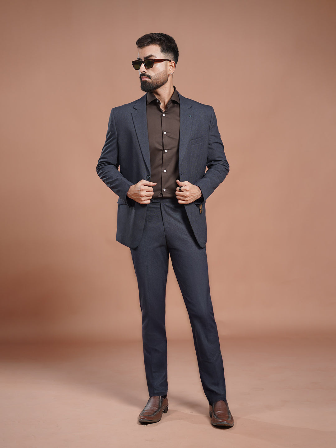 Navy Blue Self Two Piece Suit (SF-104)
