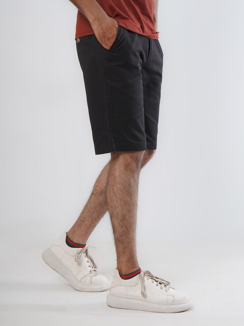 Black Plain Men's Summer Cotton Shorts (Shorts-18)
