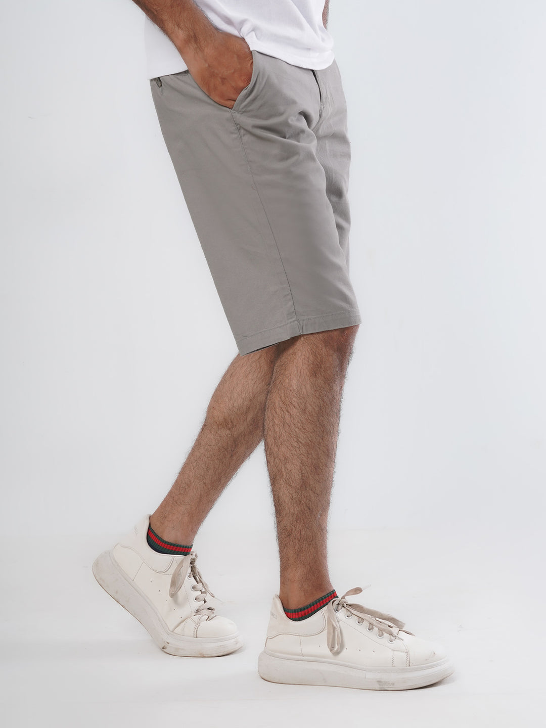 Light Grey Plain Men's Summer Cotton Shorts (Shorts-19)