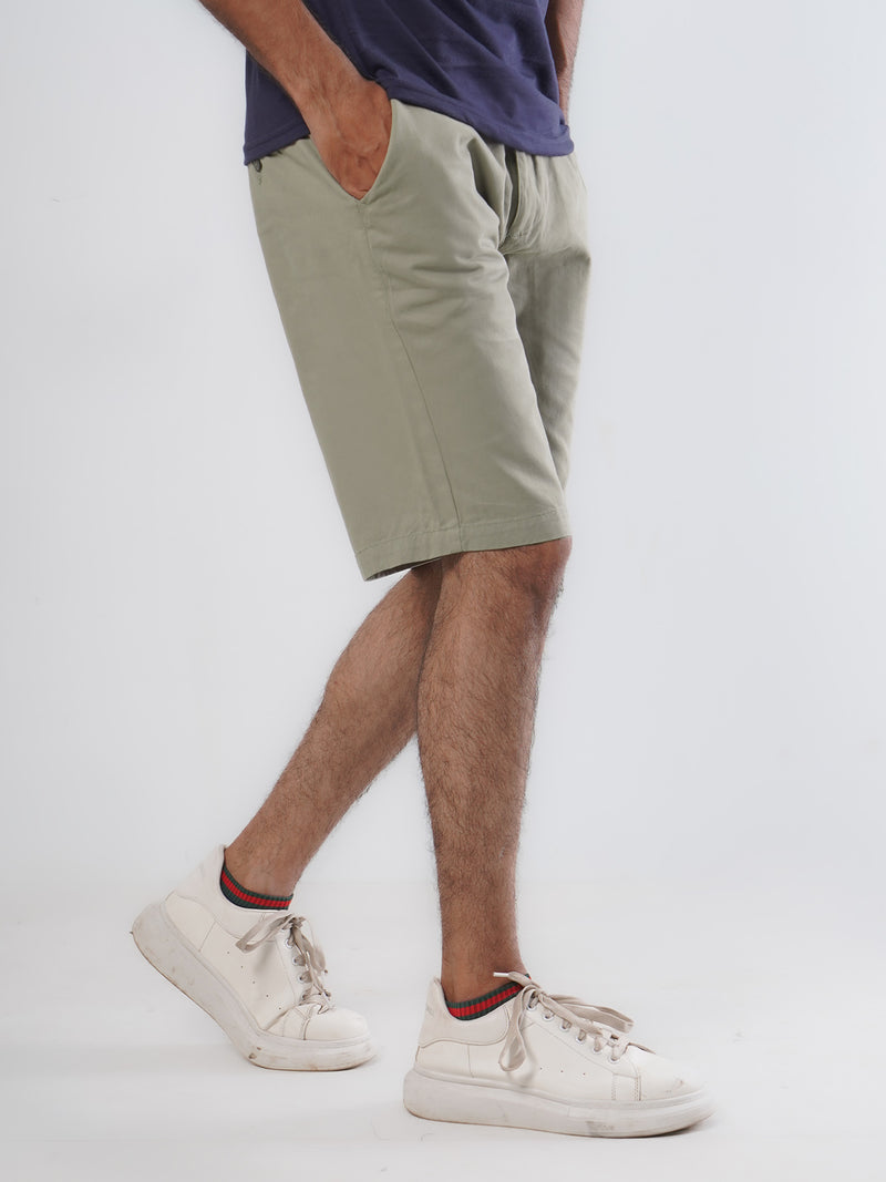 Light Green Plain Men's Summer Cotton Shorts (Shorts-21)