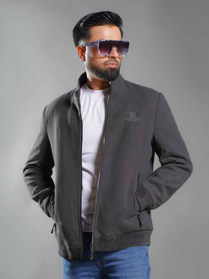 Charcoal Grey Imported Suede Zipper Jacket (SJ-003)