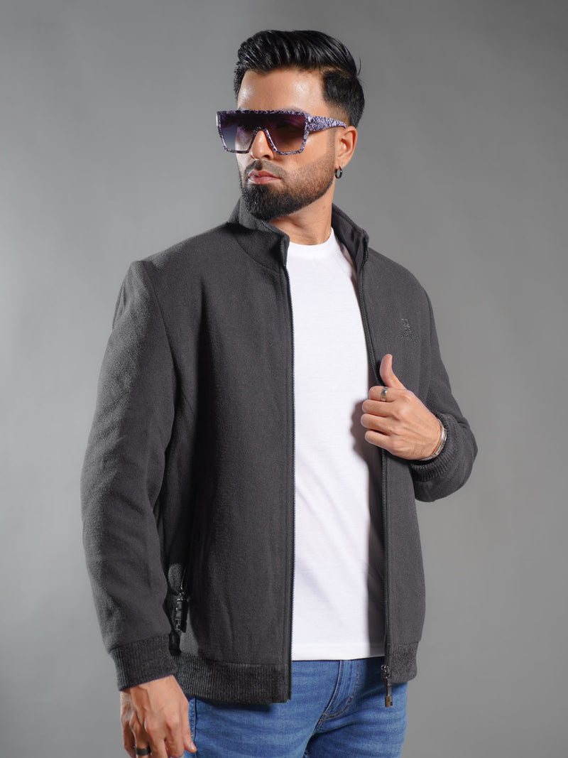 Charcoal Grey Imported Suede Zipper Jacket (SJ-003)