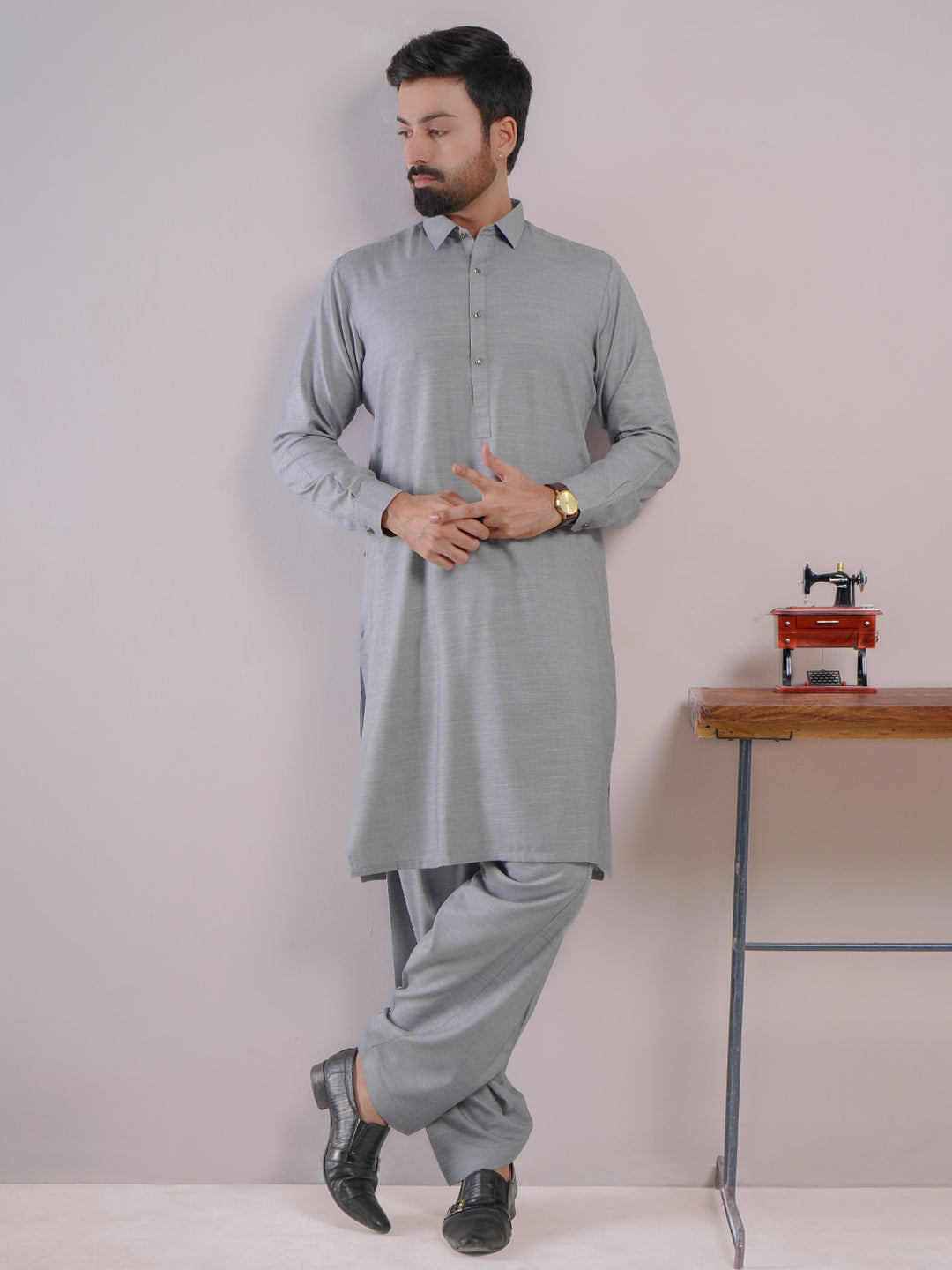 Light Grey Self Exclusive Range Designer Shalwar Kameez (SK-433)