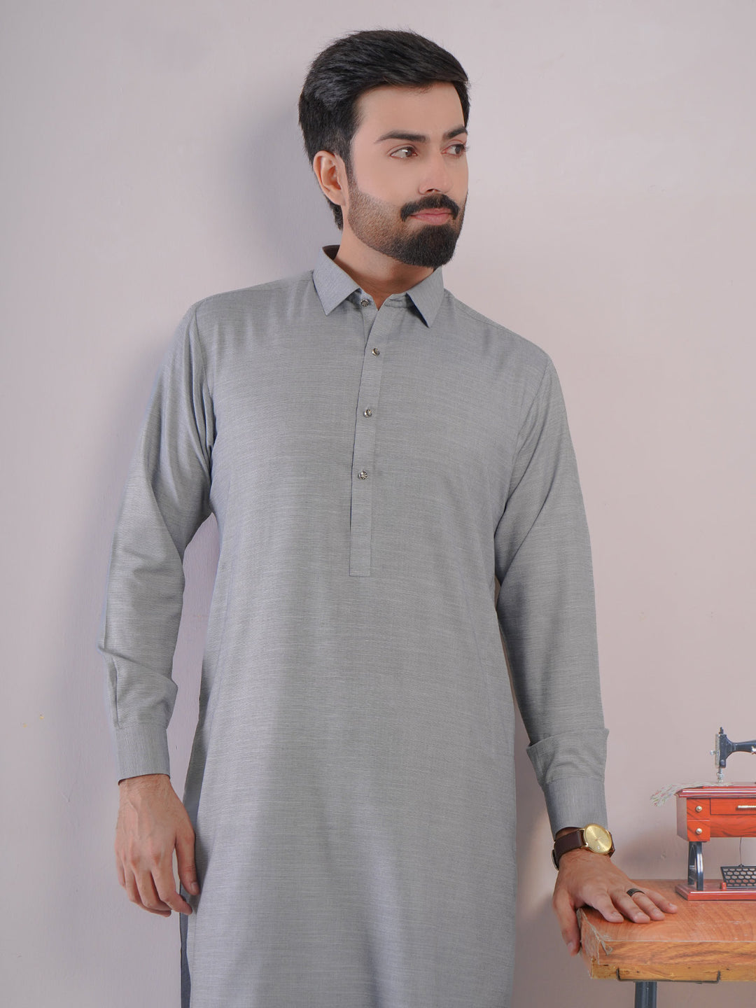 Light Grey Self Exclusive Range Designer Shalwar Kameez (SK-433)