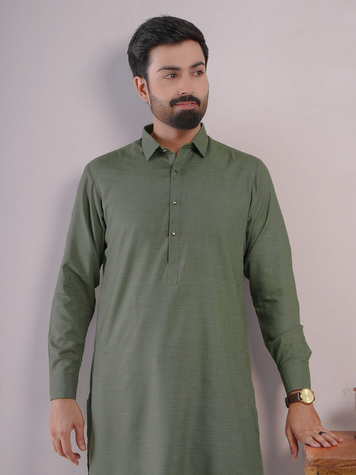 Olive Green Self Exclusive Range Designer Shalwar Kameez (SK-435)