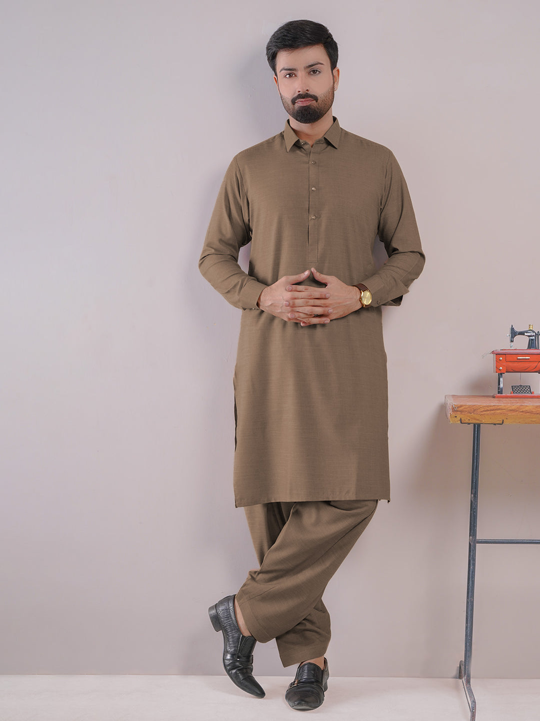 Brown Self Exclusive Range Designer Shalwar Kameez (SK-436)