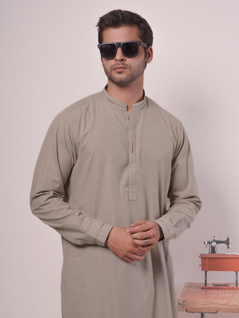 Light Brown Self Exclusive Range Ban Collar Designer Shalwar Kameez (SK-441)