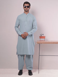 Ice Blue Self Exclusive Range Ban Collar Designer Shalwar Kameez (SK-442)