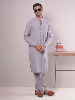 Light Grey Self Exclusive Range Ban Collar Designer Shalwar Kameez (SK-444)