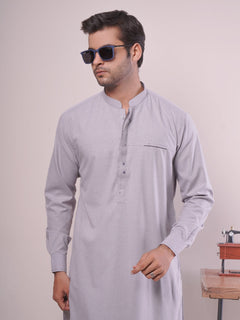 Light Grey Self Exclusive Range Ban Collar Designer Shalwar Kameez (SK-444)