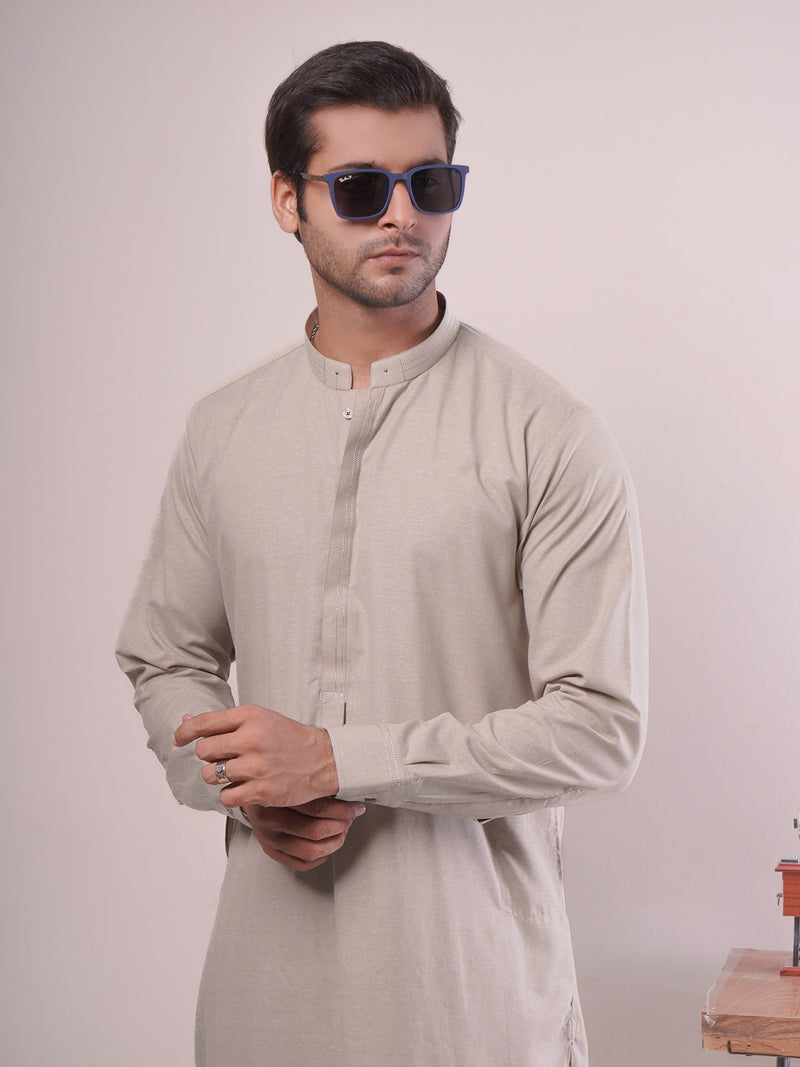 Beige Self Exclusive Range Ban Collar Designer Shalwar Kameez (SK-446)