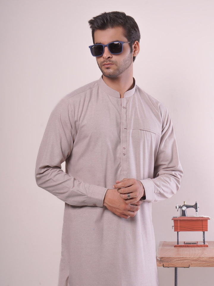 Light Brown Self Exclusive Range Ban Collar Designer Shalwar Kameez (SK-447)