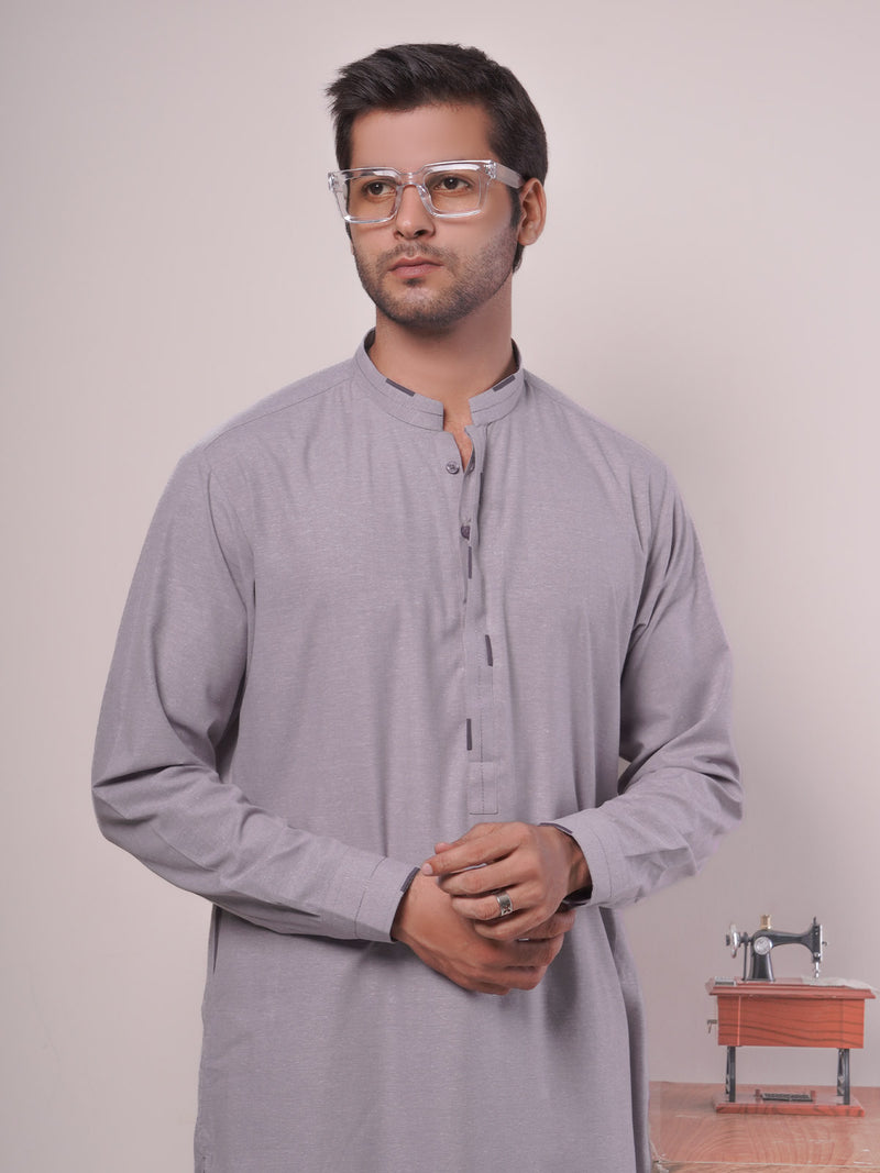 Light Purple Self Exclusive Range Ban Collar Designer Shalwar Kameez (SK-448)