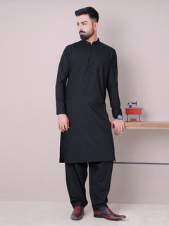 Black Plain Exclusive Range Ban Collar Shalwar Kameez (SK-450)