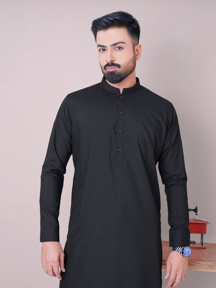 Black Plain Exclusive Range Ban Collar Shalwar Kameez (SK-450)