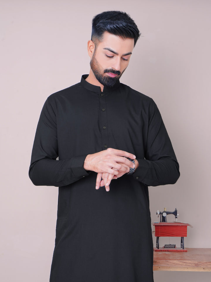 Black Plain Exclusive Range Ban Collar Shalwar Kameez (SK-450)