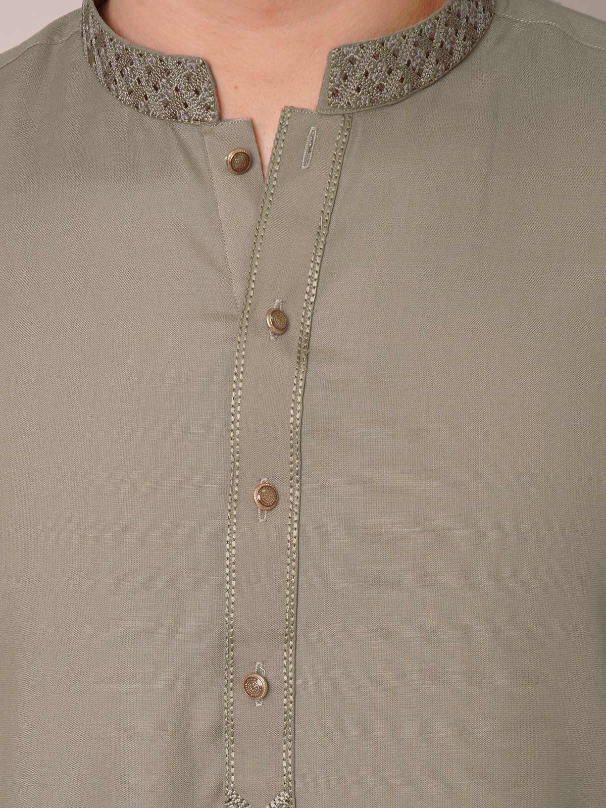 Peanut Brown Self Exclusive Range Ban Collar Embroidered Kurta Pajama (SK-451)