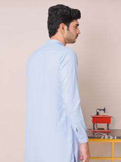 Light Blue Self Exclusive Range Ban Collar Embroidered Kurta Pajama (SK-454)