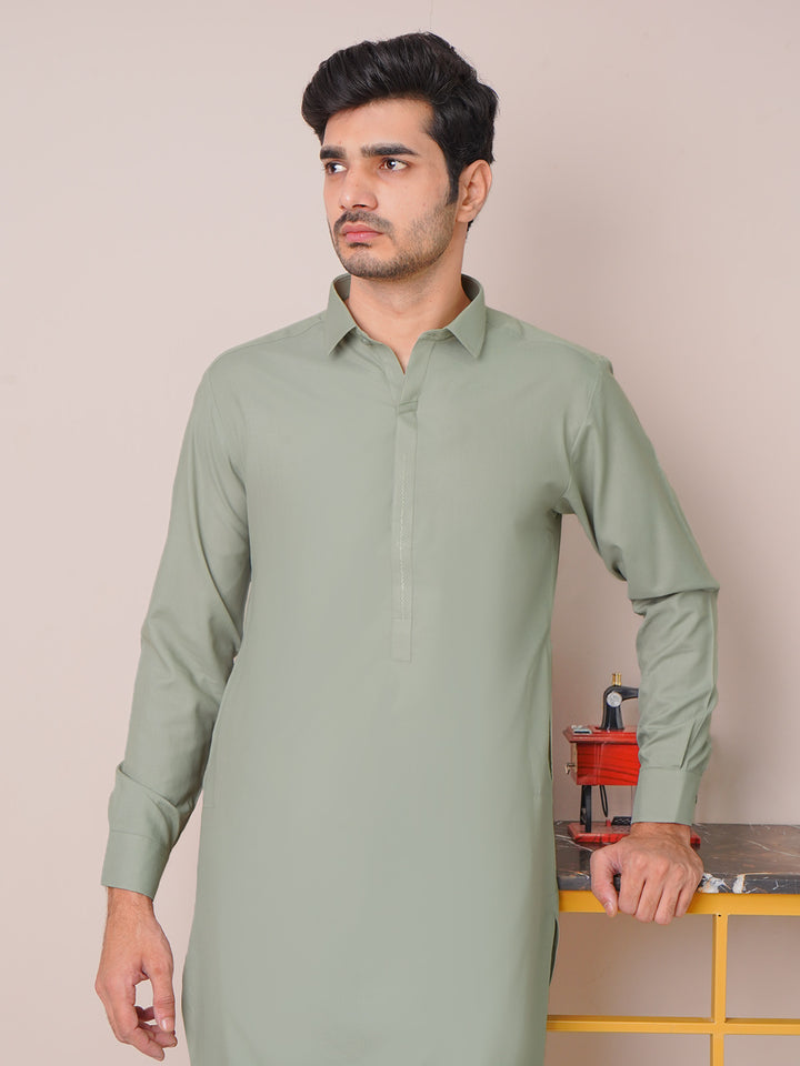 Sage Green Self Exclusive Range Designer Shalwar Kameez (SK-456)